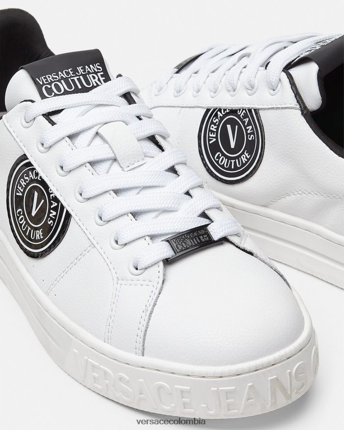 hombres zapatillas con logo y emblema en V Court 88 Versace blanco negro 2RP40F2452 zapato