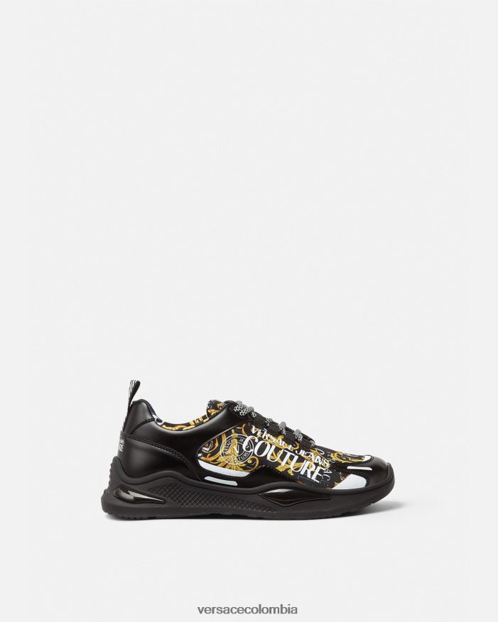 hombres zapatillas de alta costura con logo Levion Versace oro negro 2RP40F2457 zapato