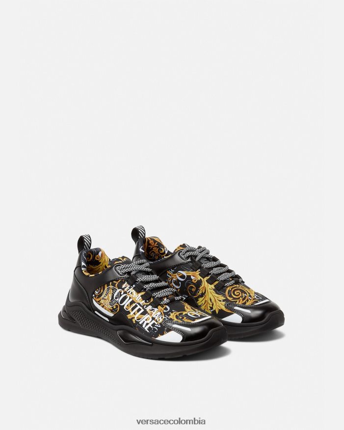 hombres zapatillas de alta costura con logo Levion Versace oro negro 2RP40F2457 zapato