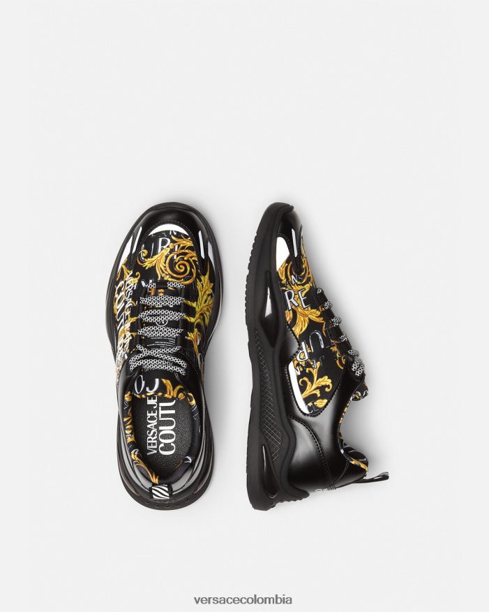 hombres zapatillas de alta costura con logo Levion Versace oro negro 2RP40F2457 zapato