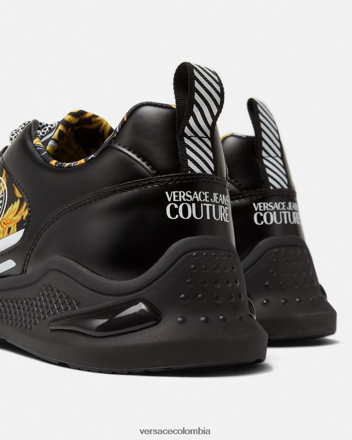 hombres zapatillas de alta costura con logo Levion Versace oro negro 2RP40F2457 zapato