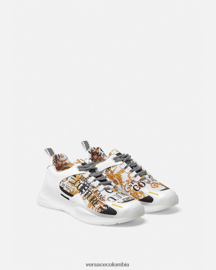 hombres zapatillas de alta costura con logo Levion Versace oro y blanco 2RP40F2456 zapato