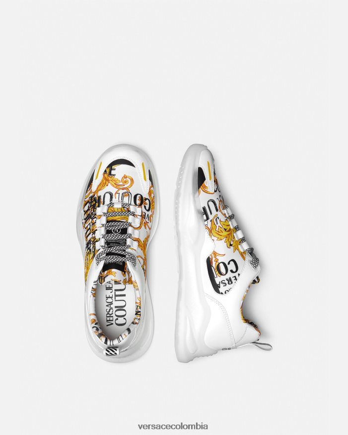 hombres zapatillas de alta costura con logo Levion Versace oro y blanco 2RP40F2456 zapato