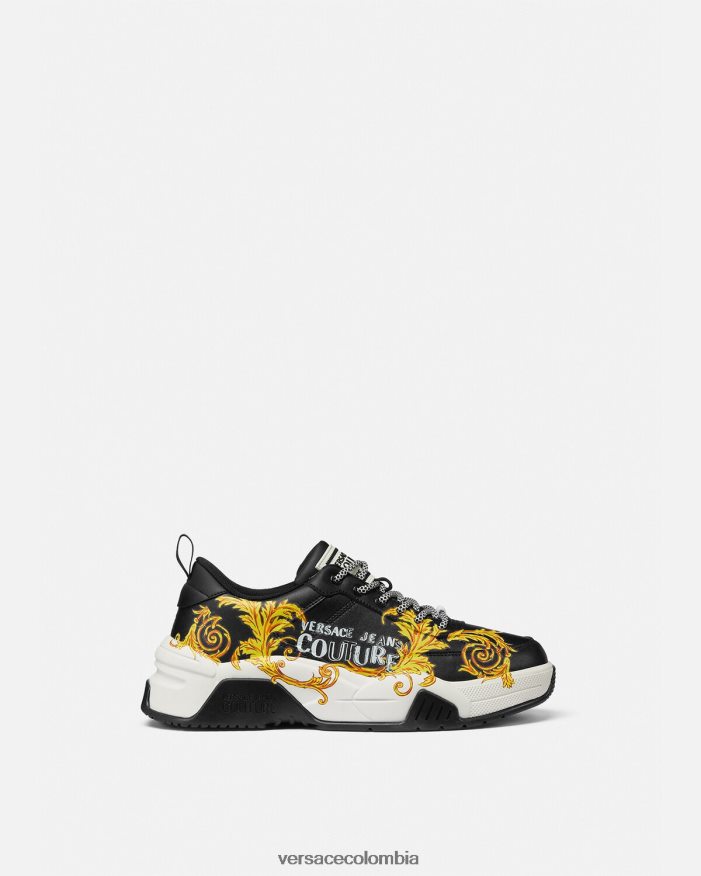 hombres zapatillas de alta costura con logo Stargaze Versace oro negro 2RP40F2462 zapato