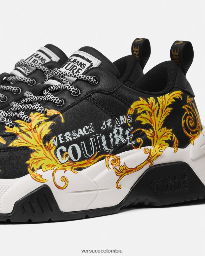 hombres zapatillas de alta costura con logo Stargaze Versace oro negro 2RP40F2462 zapato