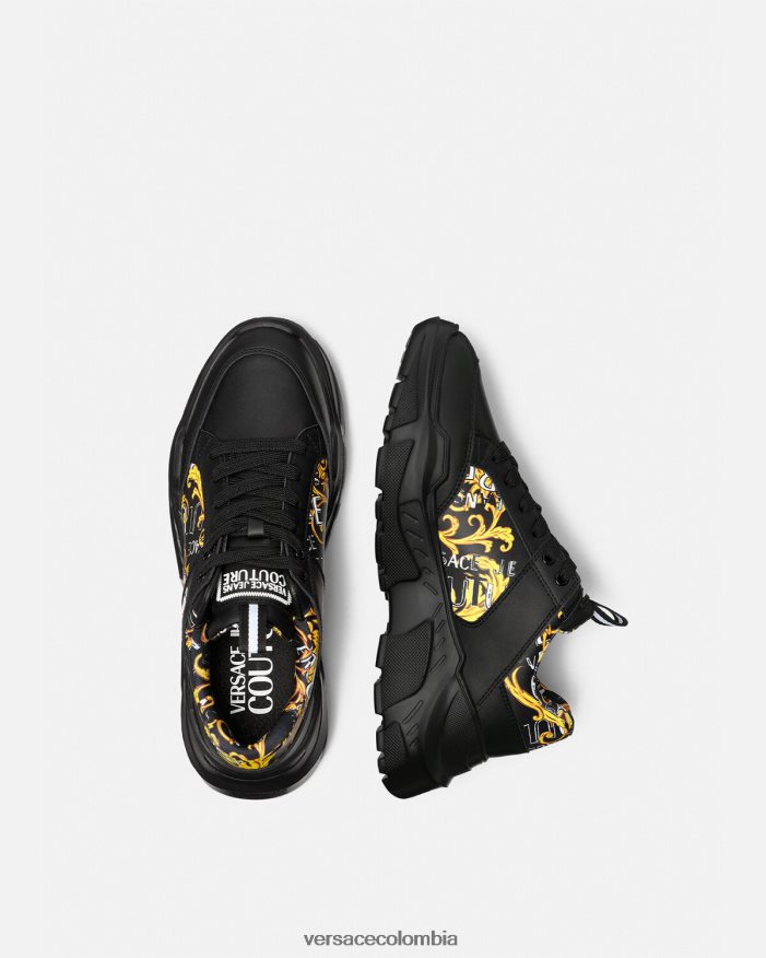 hombres zapatillas speedtrack de alta costura con logo Versace oro negro 2RP40F2460 zapato
