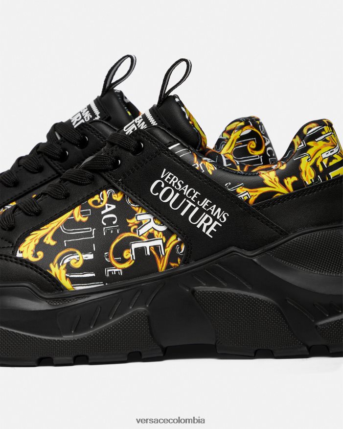 hombres zapatillas speedtrack de alta costura con logo Versace oro negro 2RP40F2460 zapato