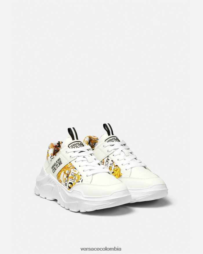 hombres zapatillas speedtrack de alta costura con logo Versace oro y blanco 2RP40F2459 zapato