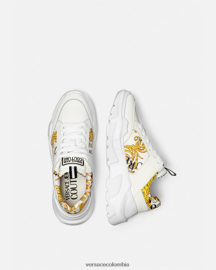 hombres zapatillas speedtrack de alta costura con logo Versace oro y blanco 2RP40F2459 zapato