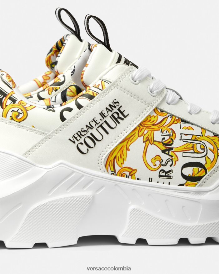 hombres zapatillas speedtrack de alta costura con logo Versace oro y blanco 2RP40F2459 zapato