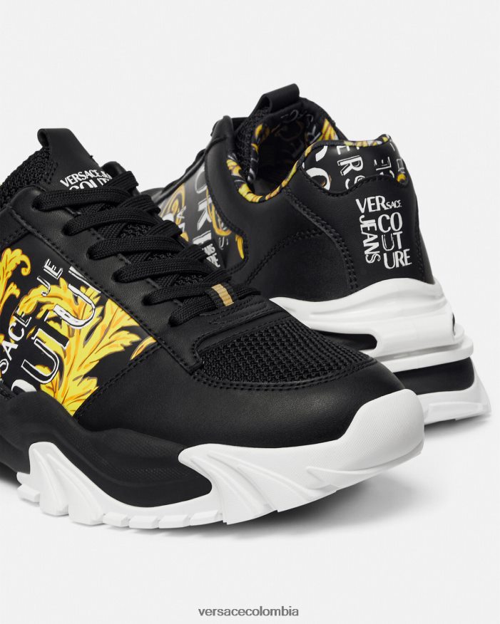 hombres zapatillas trail trek de alta costura con logo Versace oro negro 2RP40F2466 zapato