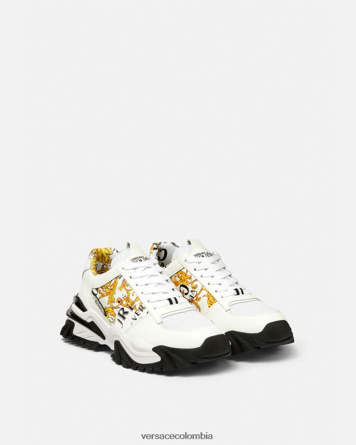hombres zapatillas trail trek de alta costura con logo Versace oro y blanco 2RP40F2465 zapato