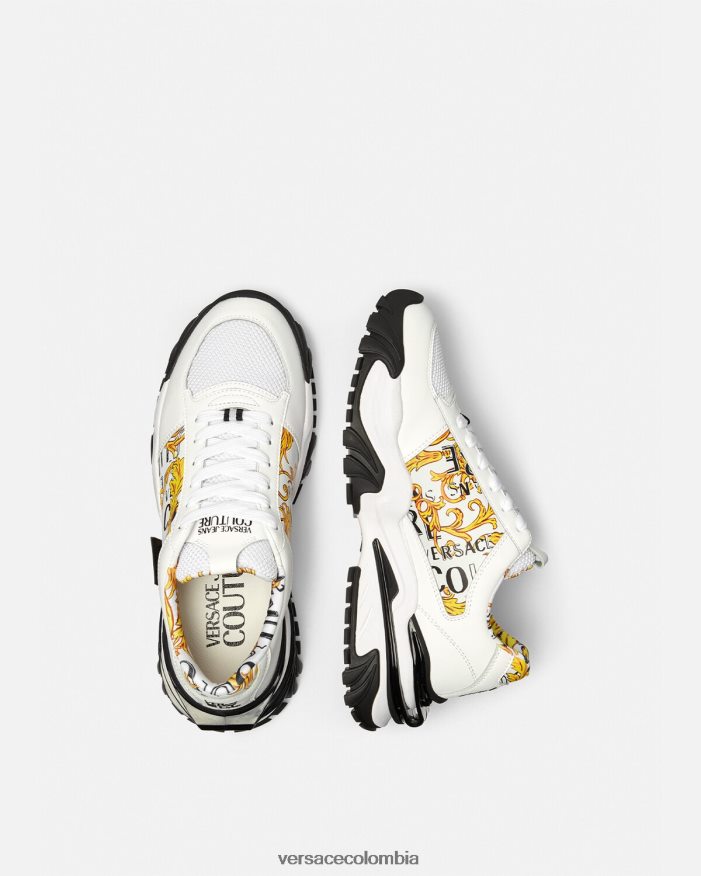 hombres zapatillas trail trek de alta costura con logo Versace oro y blanco 2RP40F2465 zapato