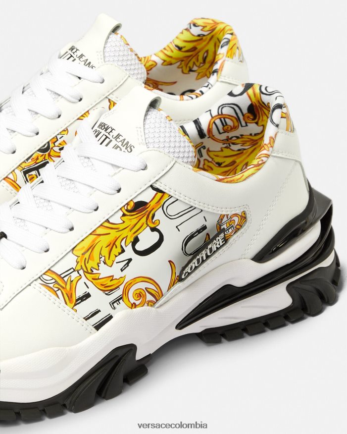 hombres zapatillas trail trek de alta costura con logo Versace oro y blanco 2RP40F2465 zapato