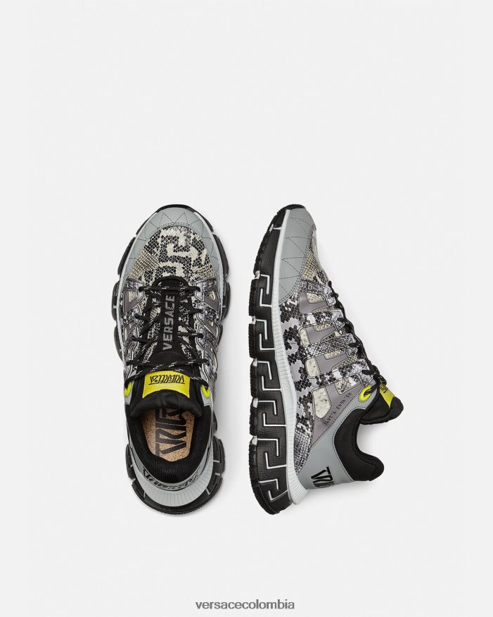 hombres zapatillas trigreca con estampado de pitón Versace negro y estampado 2RP40F1543 zapato