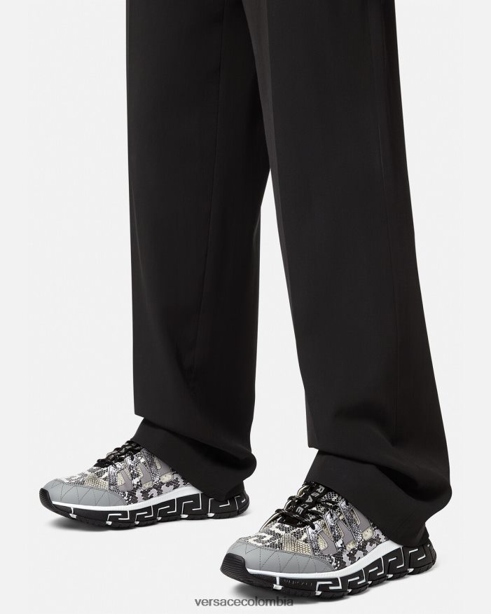hombres zapatillas trigreca con estampado de pitón Versace negro y estampado 2RP40F1543 zapato