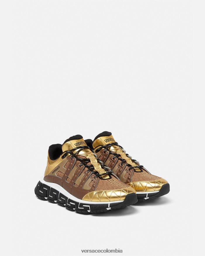 hombres zapatillas trigrecas Versace marrón y dorado 2RP40F1512 zapato