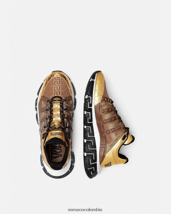 hombres zapatillas trigrecas Versace marrón y dorado 2RP40F1512 zapato
