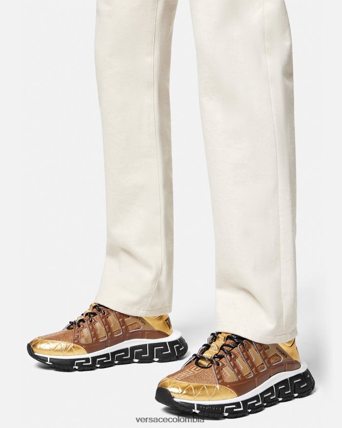 hombres zapatillas trigrecas Versace marrón y dorado 2RP40F1512 zapato