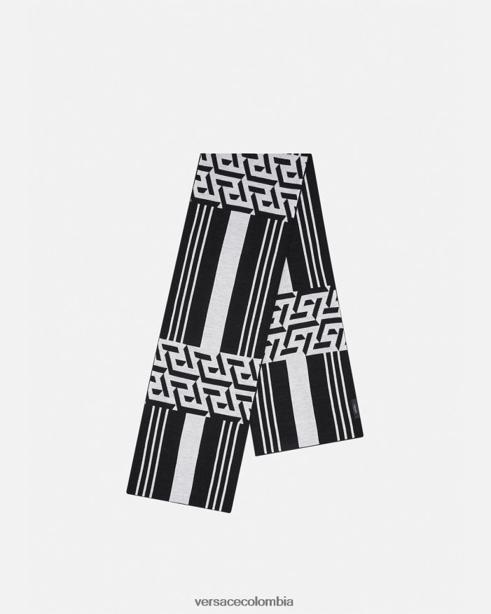 mujer bufanda de punto a rayas con la greca Versace blanco negro 2RP40F933 accesorios