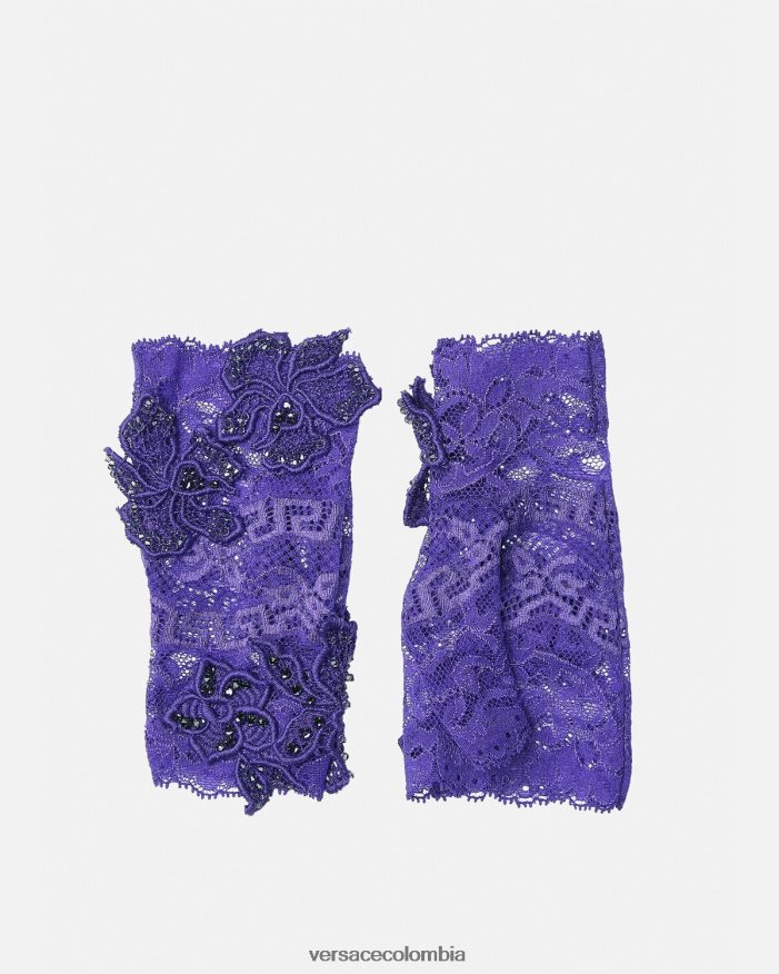mujer guantes sin dedos con encaje bordado Versace Violeta 2RP40F915 accesorios