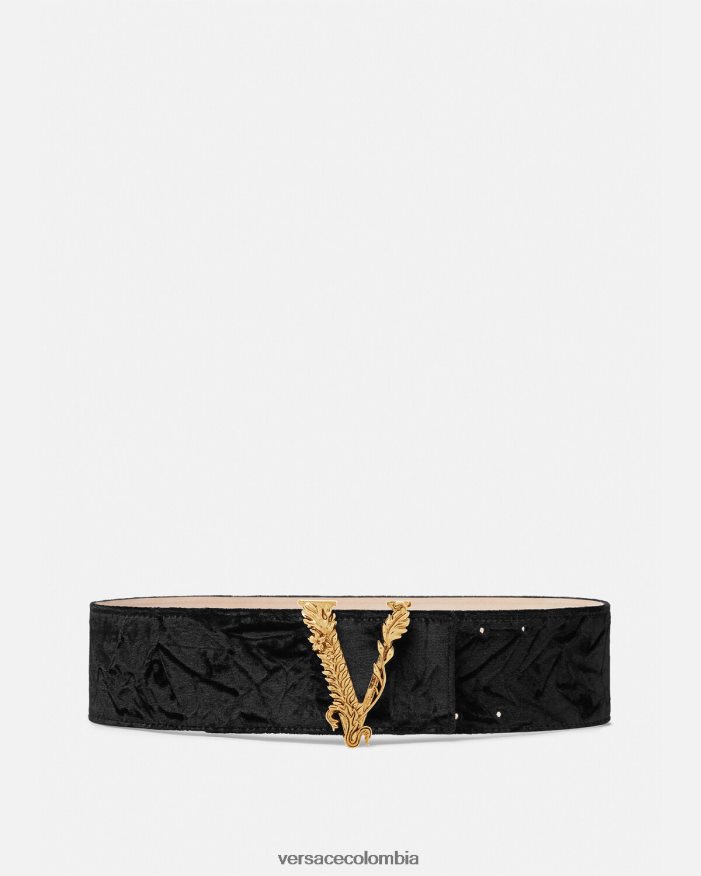 mujer cinturón ancho de terciopelo virtus Versace negro 2RP40F553 accesorios