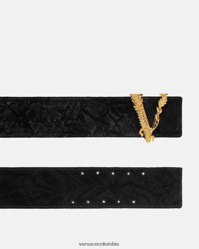 mujer cinturón ancho de terciopelo virtus Versace negro 2RP40F553 accesorios