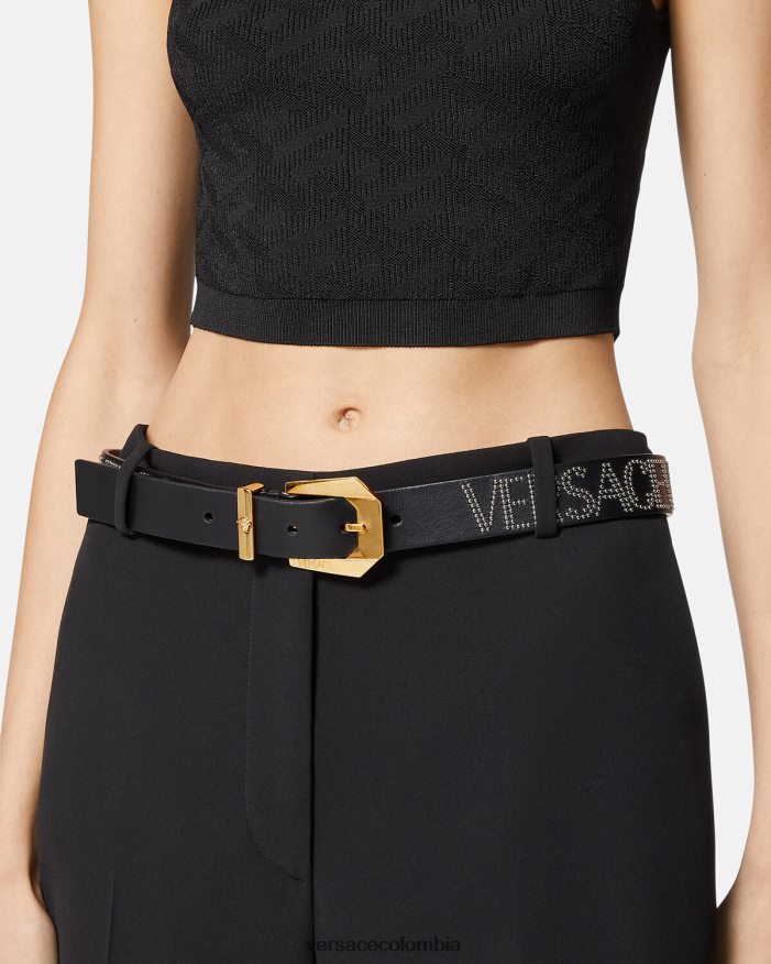 mujer cinturón de cuero con tachuelas Versace negro 2RP40F549 accesorios