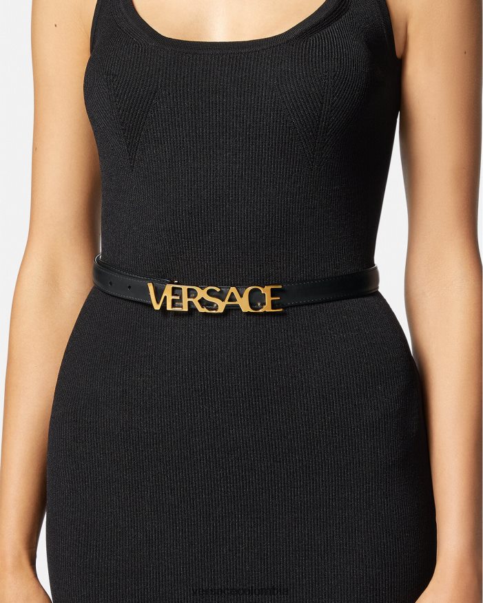 mujer cinturón fino de piel con logo Versace negro 2RP40F538 accesorios