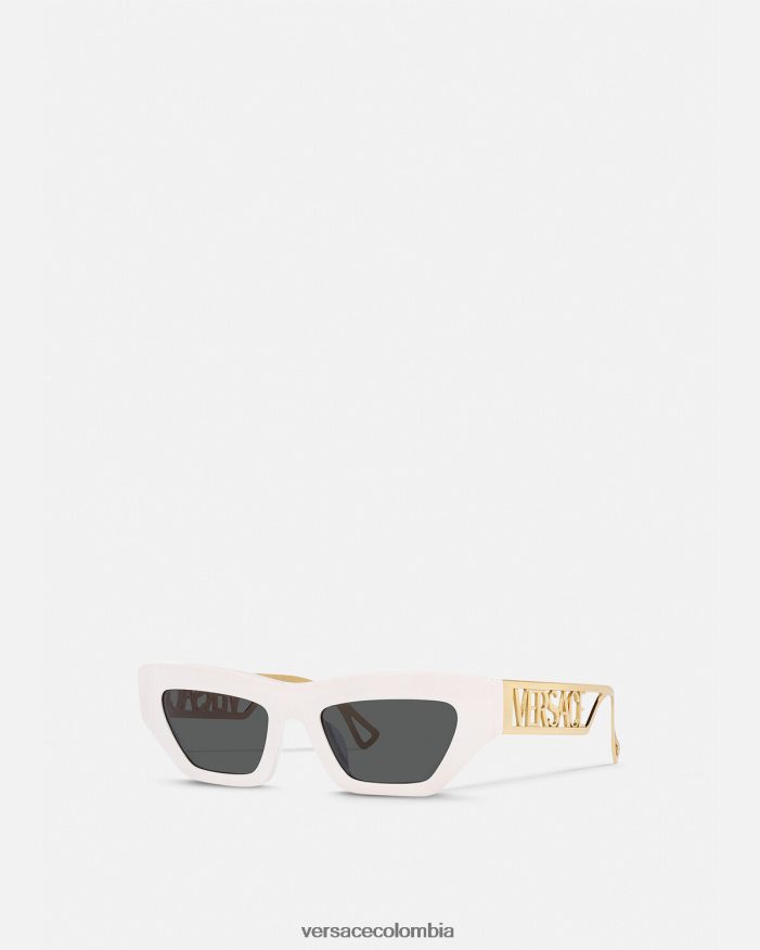 mujer Gafas de sol estilo ojo de gato con logo vintage de los años 90 Versace Oro blanco 2RP40F617 accesorios