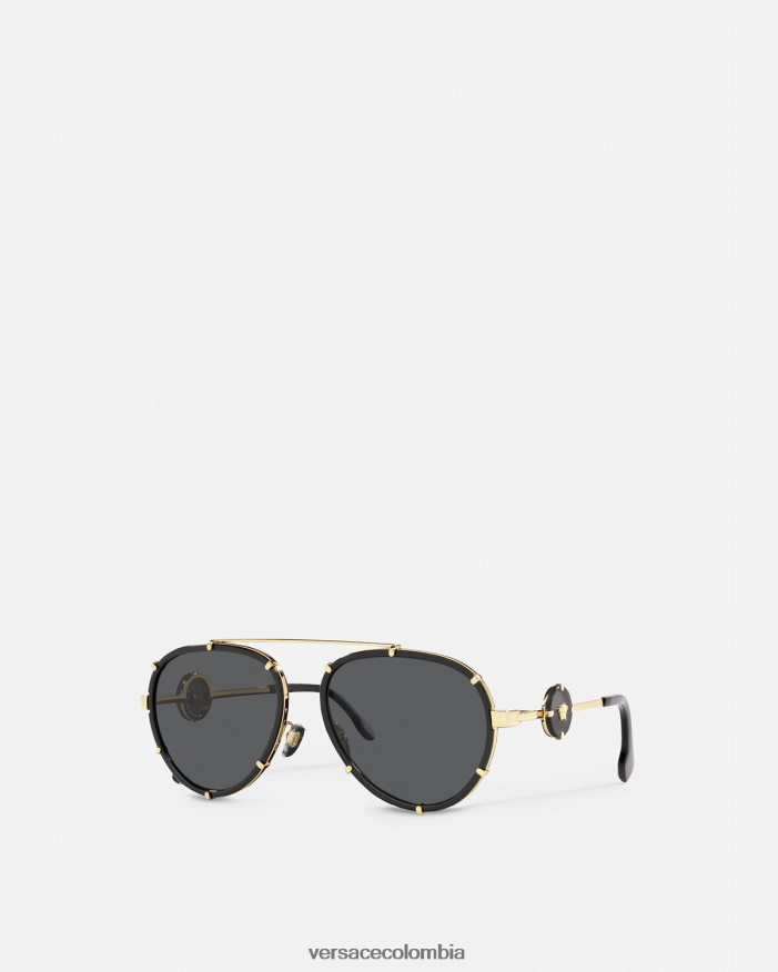 mujer gafas de sol con clip estilo piloto icono vintage Versace oro negro 2RP40F676 accesorios