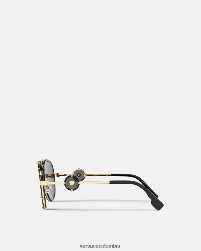 mujer gafas de sol con clip estilo piloto icono vintage Versace oro negro 2RP40F676 accesorios