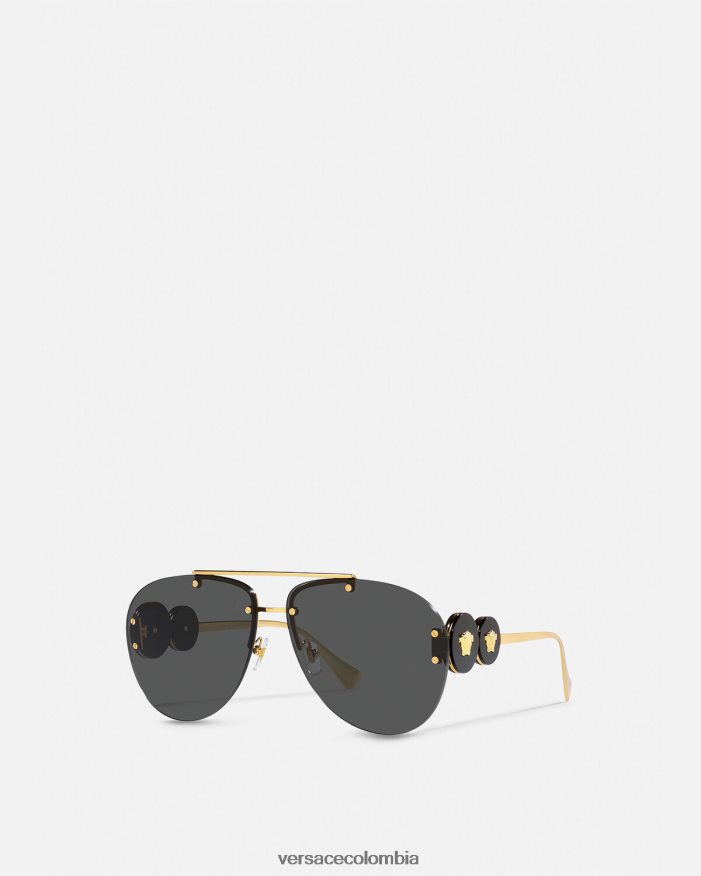 mujer gafas de sol de aviador con doble medusa Versace oro negro 2RP40F623 accesorios