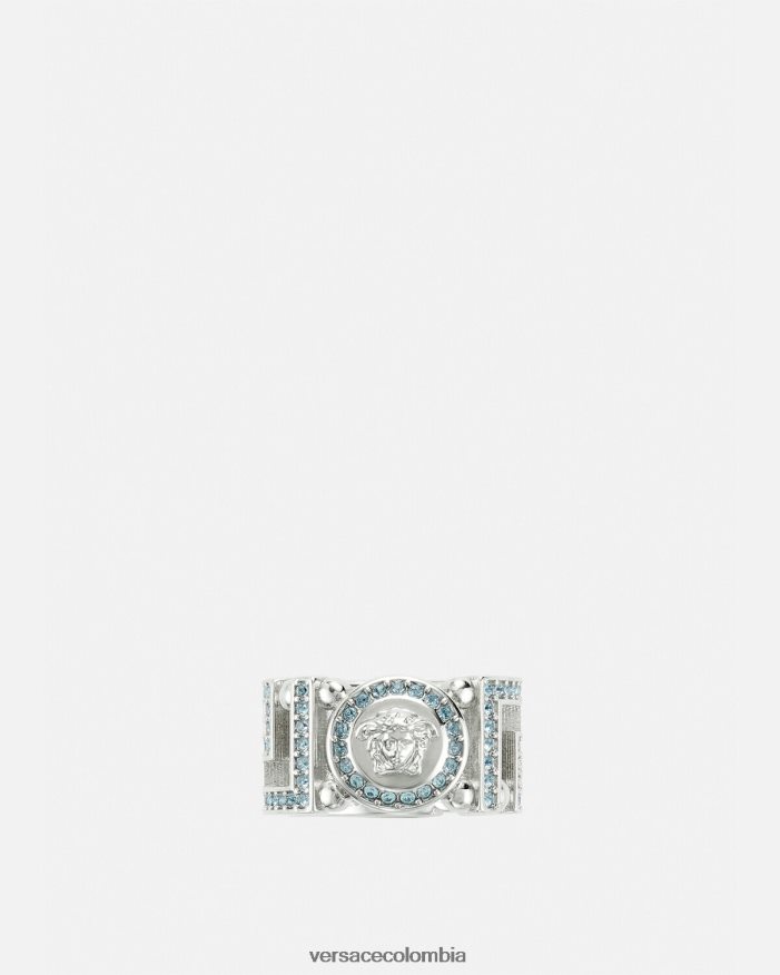 mujer anillo con medusa y greca de cristal Versace azul claro y metalizado 2RP40F723 accesorios