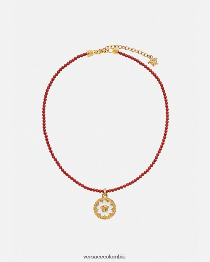 mujer collar con placa de medusa y cuentas Versace burdeos y oro 2RP40F816 accesorios