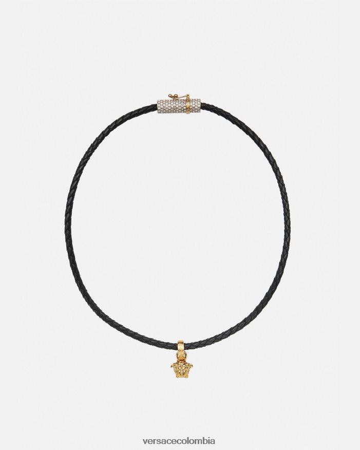 mujer collar de cuero con medusa y cristales Versace negro 2RP40F812 accesorios