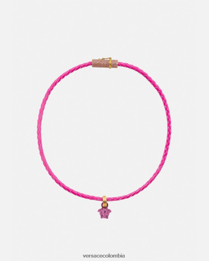 mujer collar de cuero con medusa y cristales Versace rosa 2RP40F852 accesorios
