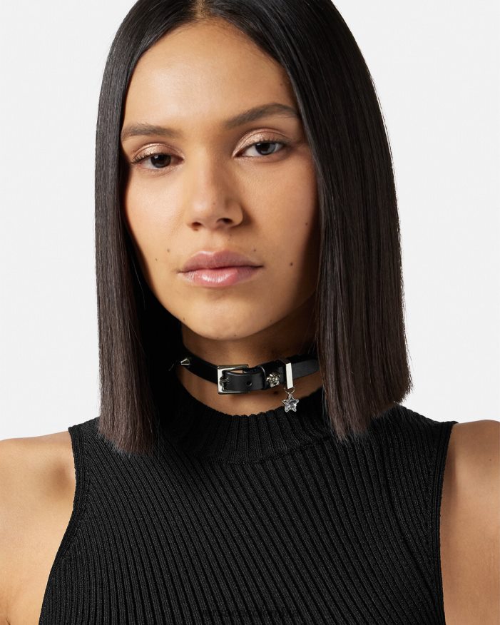 mujer gargantilla de cuero con tachuelas Versace negro 2RP40F840 accesorios