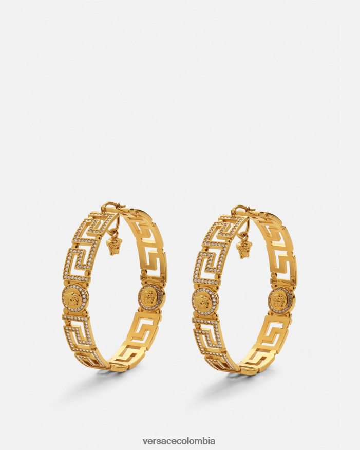 mujer pendientes de aro con greca de cristal Versace oro 2RP40F835 accesorios