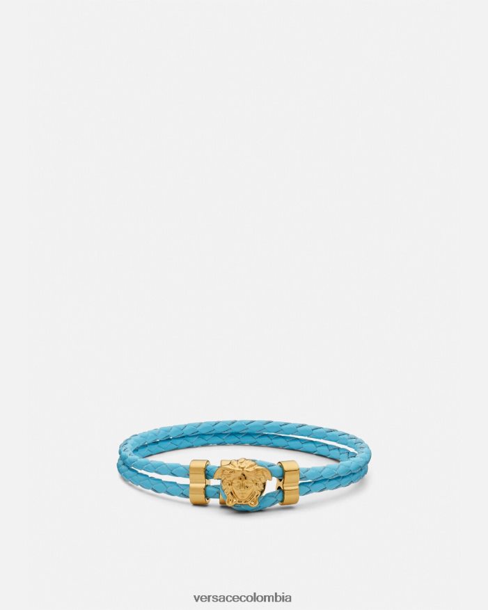 mujer pulsera de cuero trenzado con medusa Versace azul claro 2RP40F739 accesorios