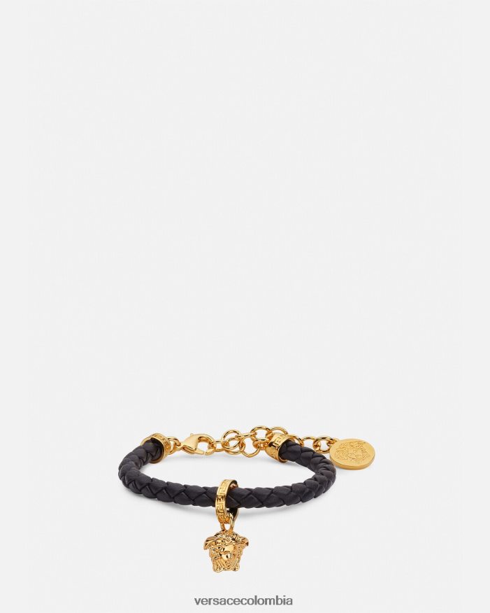 mujer pulsera de cuero trenzado con medusa Versace negro 2RP40F767 accesorios