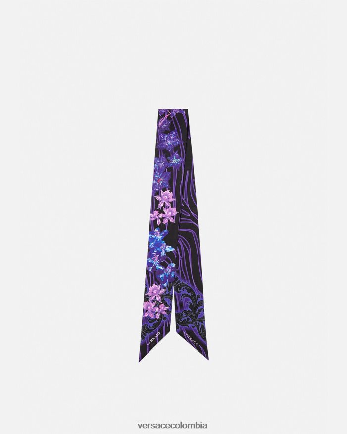 mujer corbata tipo fular de seda barroco con orquídeas Versace violeta y estampado 2RP40F923 accesorios