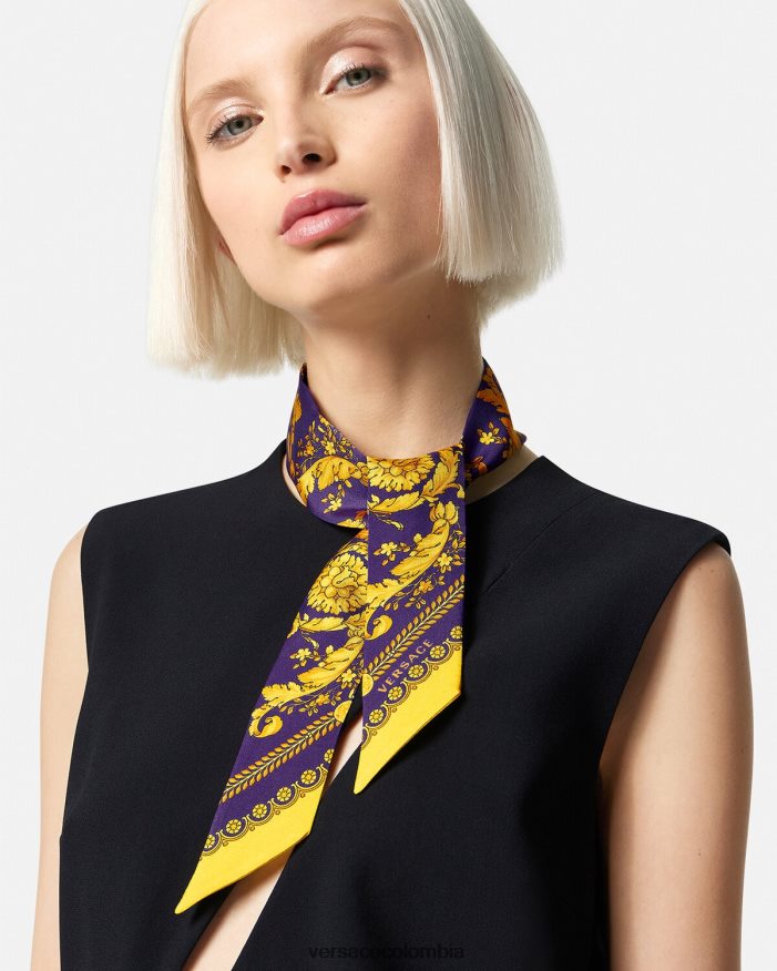 mujer corbata tipo pañuelo de seda barroco Versace violeta y oro 2RP40F916 accesorios