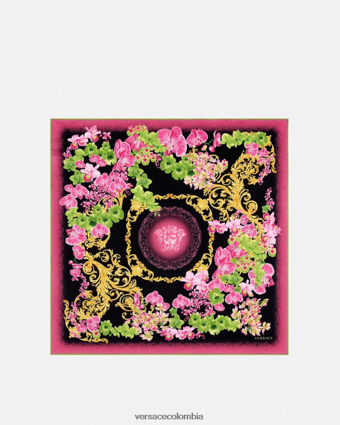 mujer fular de seda grande orquídea medusa Versace negro y estampado 2RP40F929 accesorios