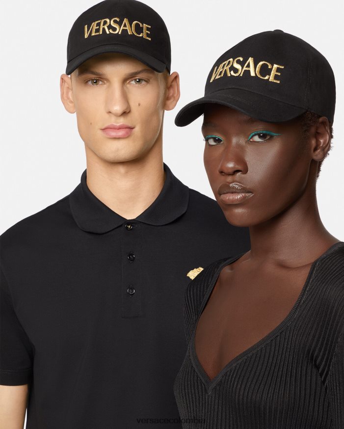 mujer gorra con logo bordado Versace negro 2RP40F878 accesorios