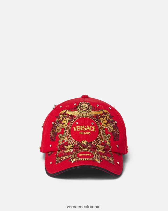 mujer gorra de béisbol con rejilla de cristal barroco Versace rojo 2RP40F909 accesorios