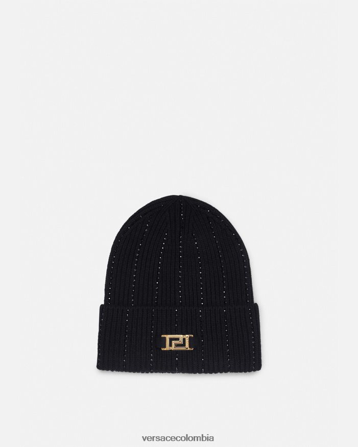mujer gorro de canalé con greca y cristales Versace negro 2RP40F874 accesorios