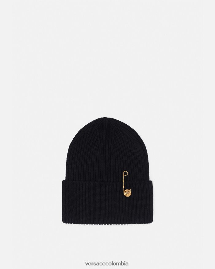 mujer gorro de canalé con imperdible Versace negro 2RP40F882 accesorios