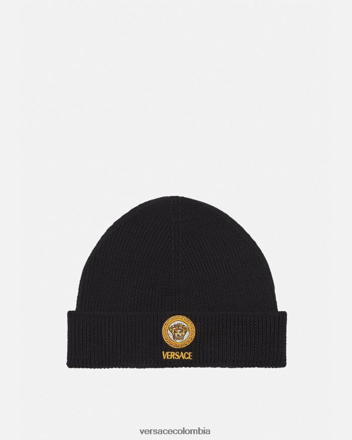 mujer gorro de punto con logo de Medusa Versace negro 2RP40F907 accesorios