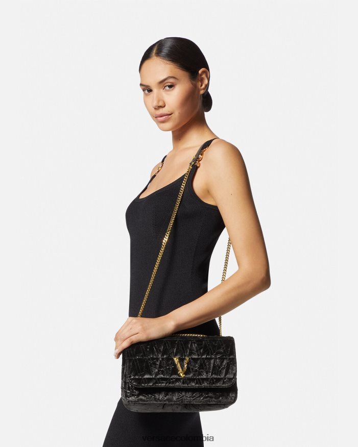 mujer bolso de hombro virtus de terciopelo Versace negro 2RP40F373 bolsas